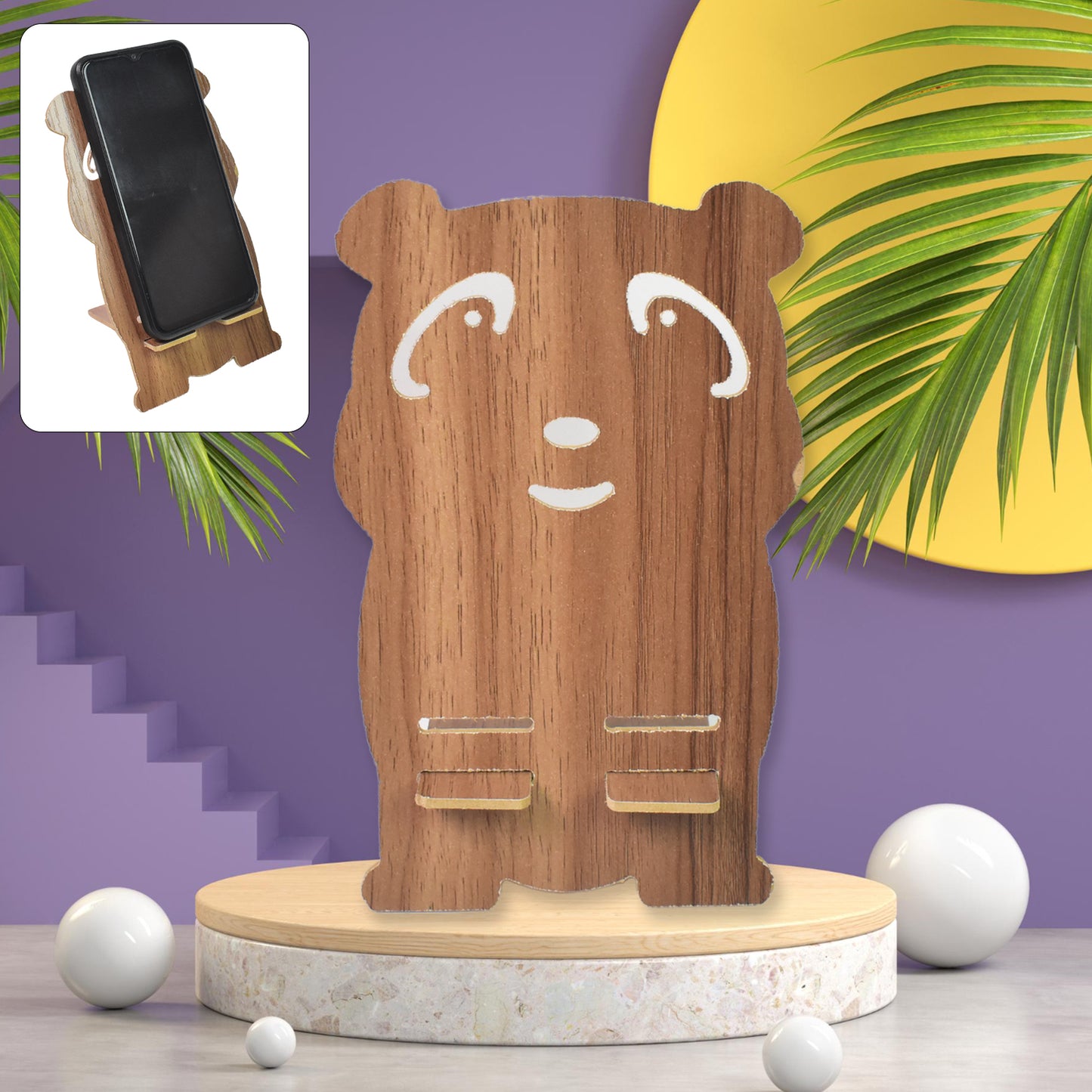 Wooden Cartoon Shape Design Mobile Stand (1 Pc) - Essentials