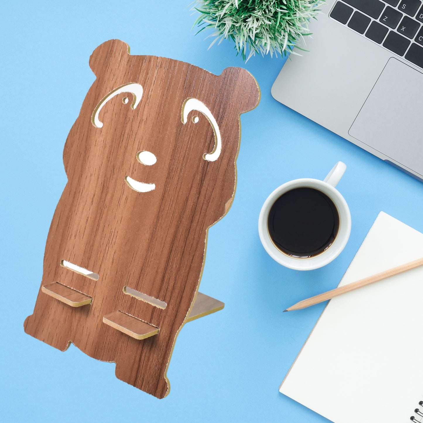 Wooden Cartoon Shape Design Mobile Stand (1 Pc) - Essentials