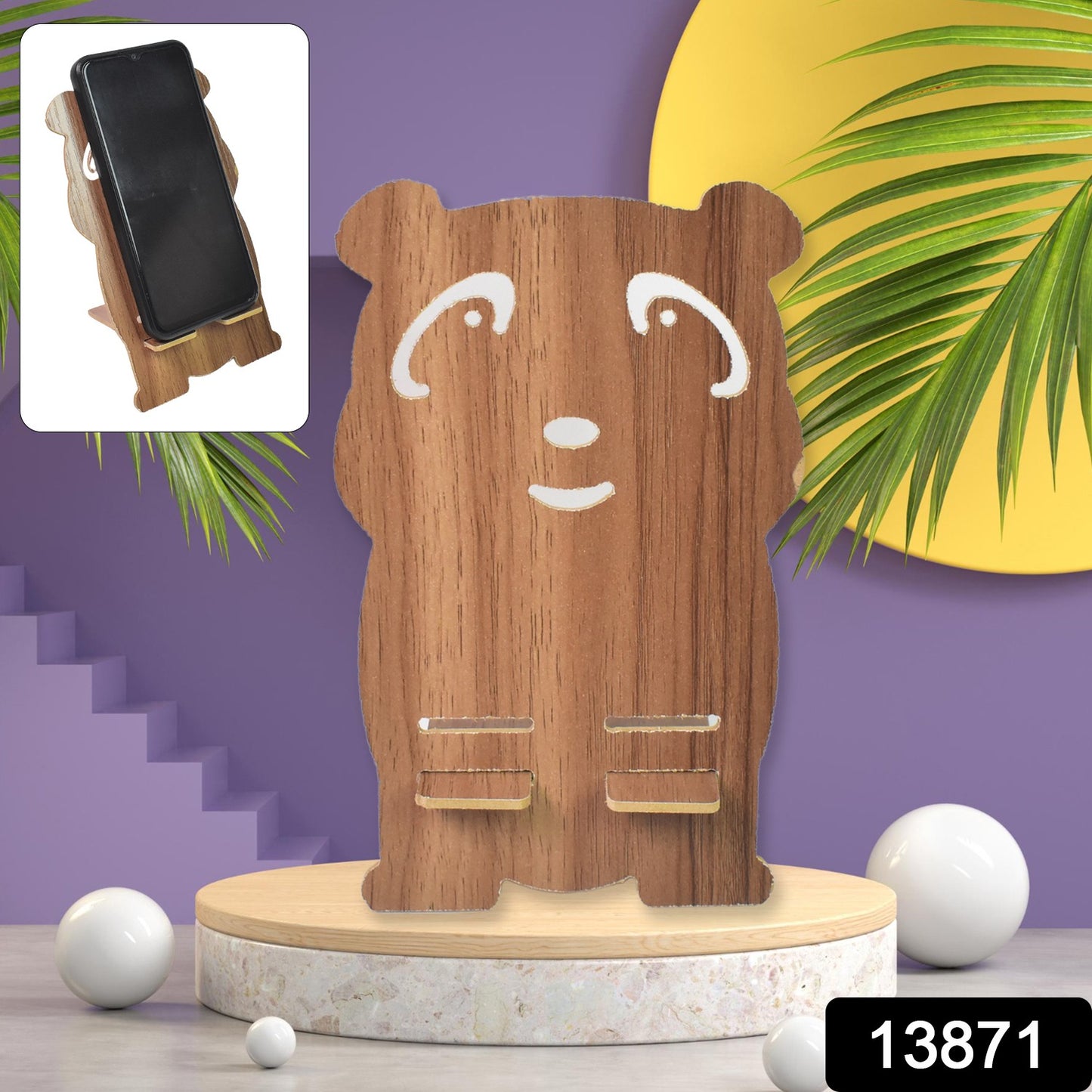 Wooden Cartoon Shape Design Mobile Stand (1 Pc) - Essentials