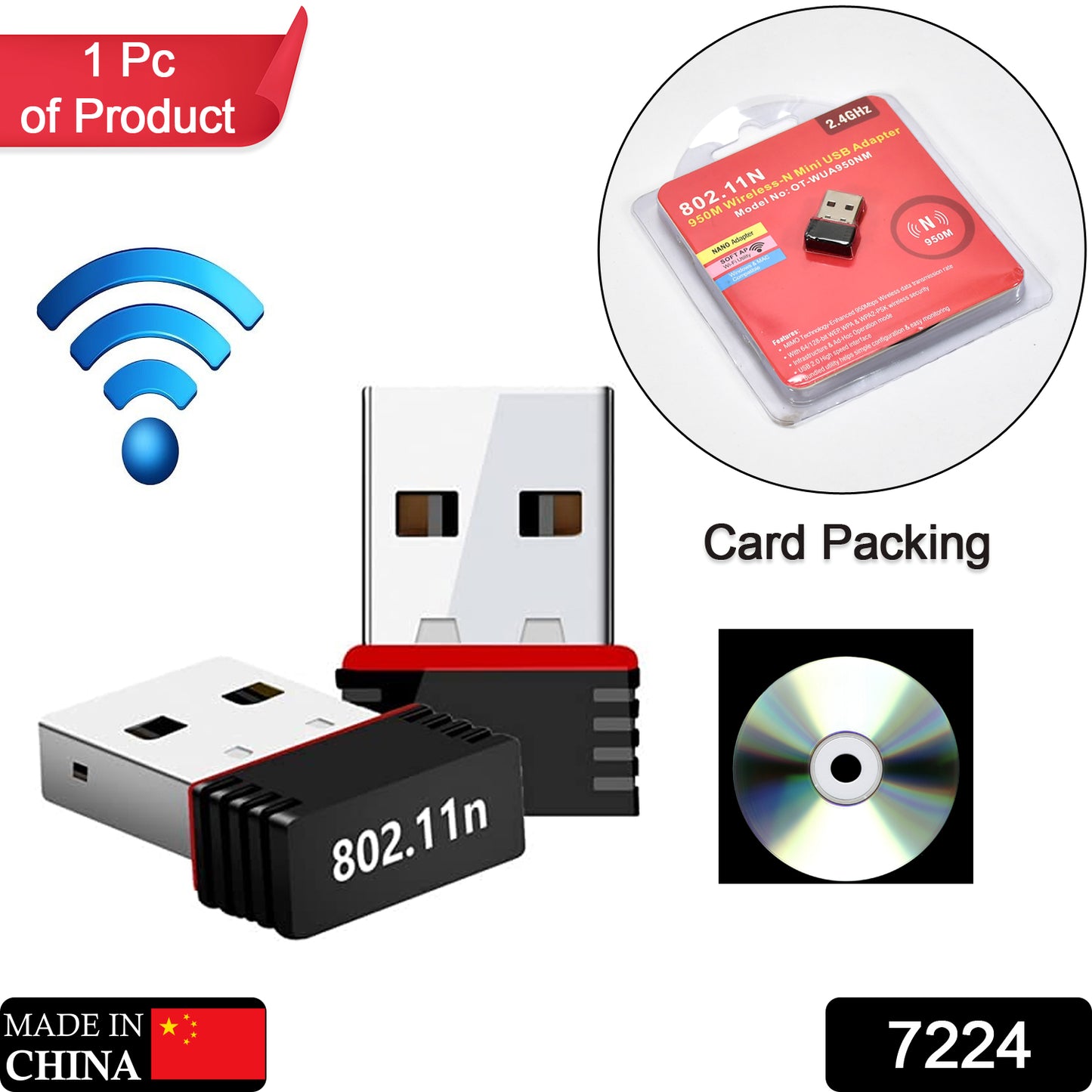7224 Wi-fi Receiver Wireless Mini Wi-fi Network Adapter With With Driver Cd For Computer Laptop And Etc Device Use - Essentials