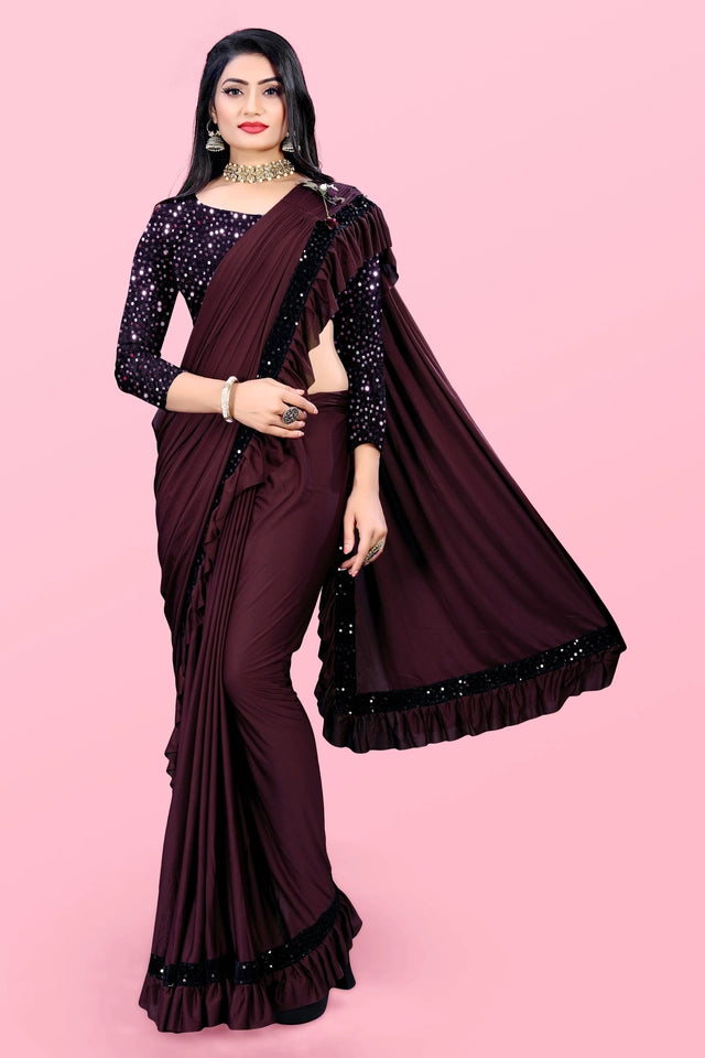 Lycra Blend Solid Saree for Women (Maroon, 6.3 m) - Essentials