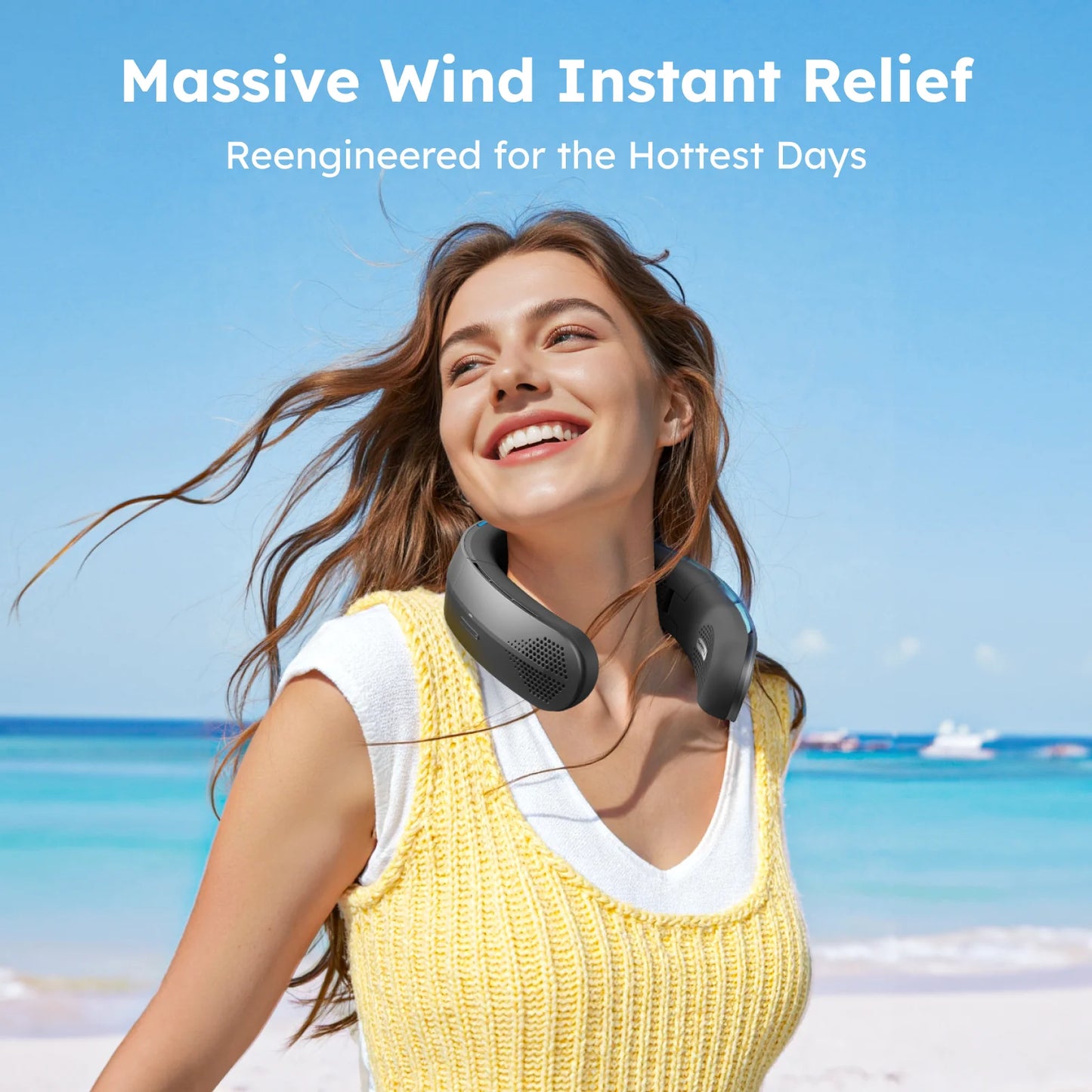 Portable Neck Fan | USB Rechargeable Bladeless Wearable Personal Fan with 3 Speeds – Hands-Free Cooling for Outdoor & Indoor Use - Essentials