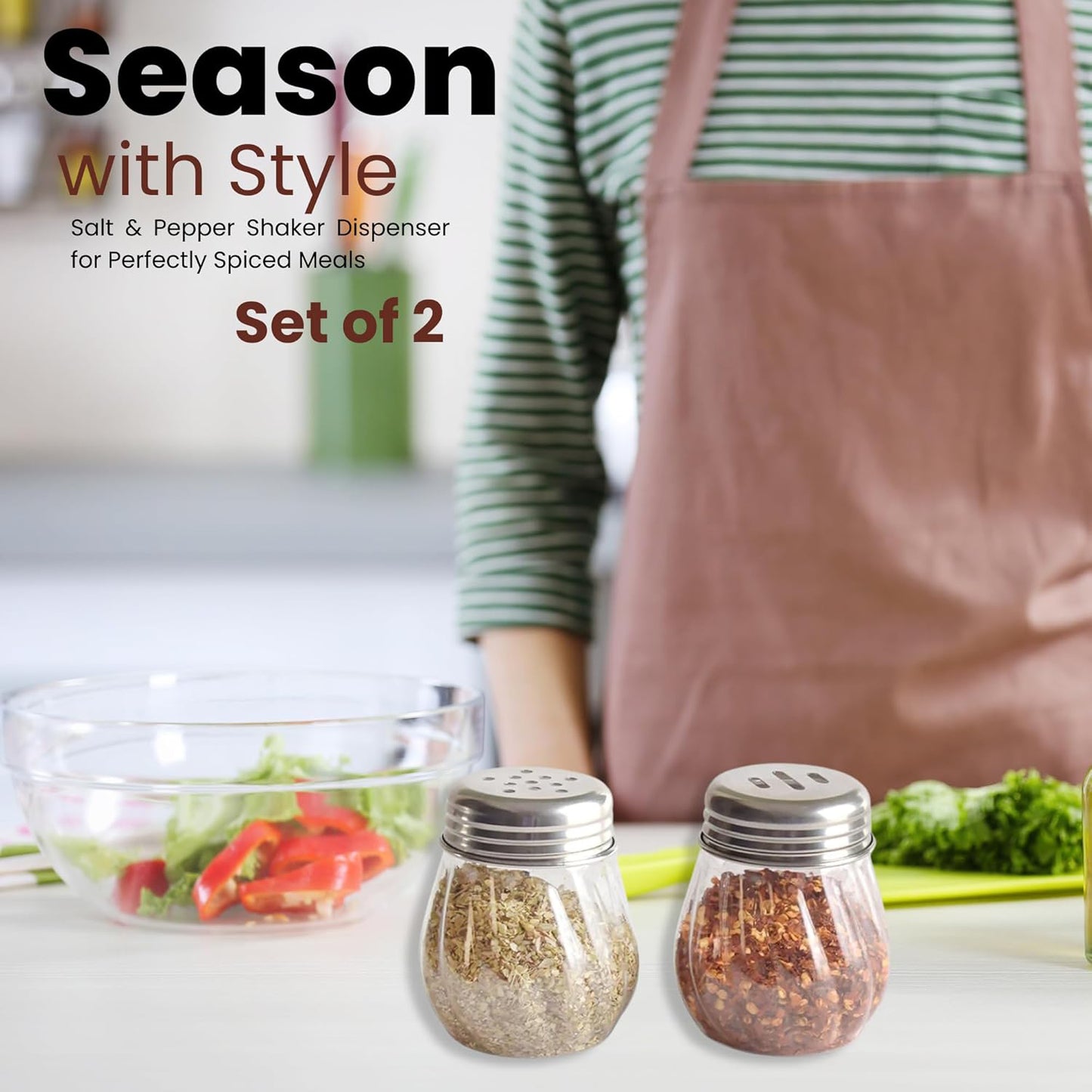 Apex Oregano  Chilli Flakes Dispenser Set  2 Pcs Glass Spice Shaker With Stainless Steel Lid - Essentials