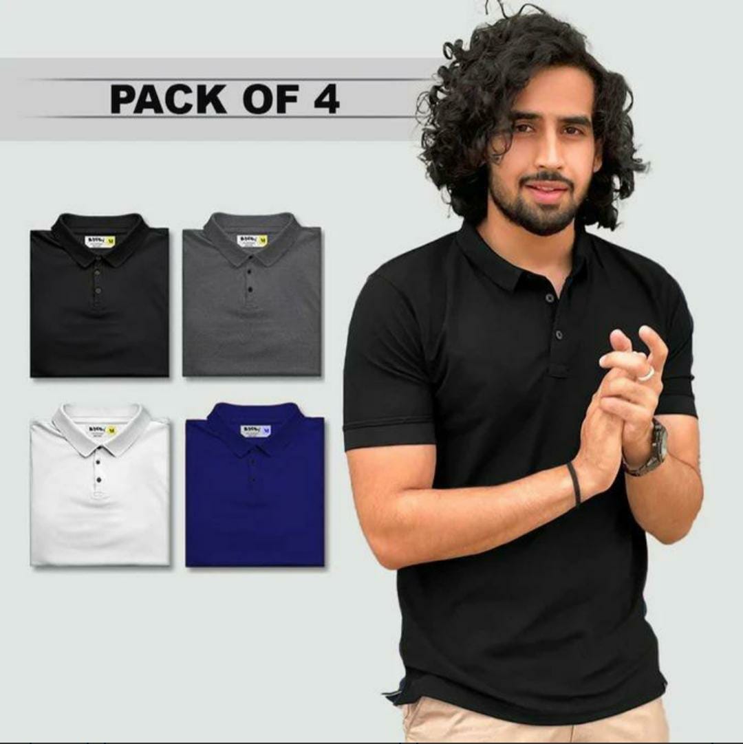 Men's Regular Wear Collar Poly-cotton T-Shirts (Pack of 4) (M, L, XL, XXL) - Essentials