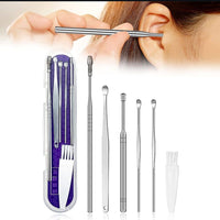 6 Pcs Ear Wax Removal Kit,Professional Double-Headed Ear Pick Earwax Removal Tools,316L Stainless Steel Ear Cleaner Curette with Cleaning Brush and Storage Box,Suit for Kid & Adult (Silver, Pack Of 1 - Essentials
