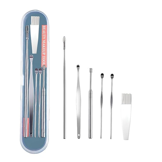 Ear Wax Cleaning Kit, Reusable Ear Wax Cleaner Tool Set with Storage Box - Ear Wax Remover Tool Kit (Silver) - Essentials