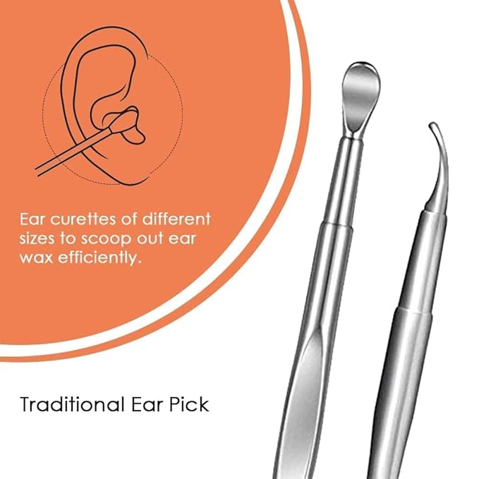 Ear Wax Cleaning Kit, Reusable Ear Wax Cleaner Tool Set with Storage Box - Ear Wax Remover Tool Kit (Silver) - Essentials