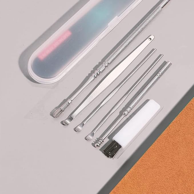 Ear Wax Cleaning Kit, Reusable Ear Wax Cleaner Tool Set with Storage Box - Ear Wax Remover Tool Kit (Silver) - Essentials
