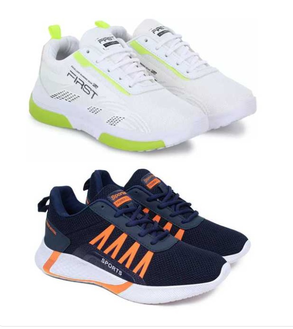 Sports Shoes For Men (White & Blue, 6) (Pack of 2) - Essentials