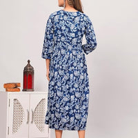 Anarkali Poly Crepe Printed Kurti for Women (Grey & Blue, M) - Essentials