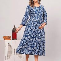 Anarkali Poly Crepe Printed Kurti for Women (Grey & Blue, M) - Essentials