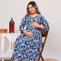 Anarkali Poly Crepe Printed Kurti for Women (Grey & Blue, M) - Essentials