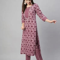 Floral Printed Women Cotton Women Kurta With Pant (2 Psc Set) - Essentials
