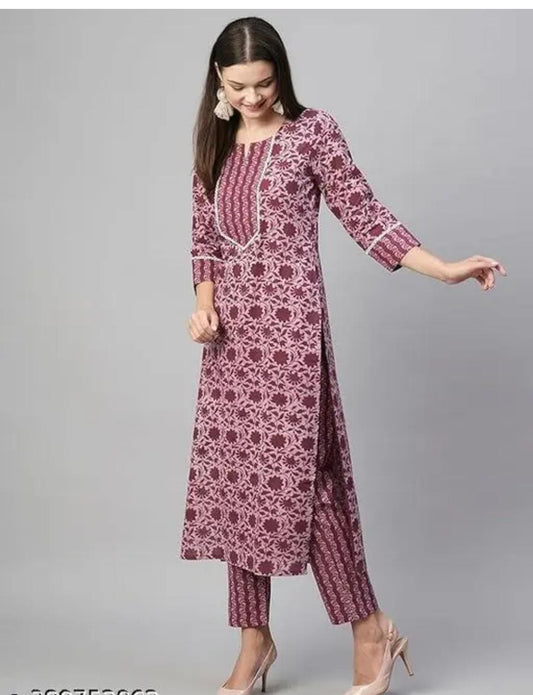 Floral Printed Women Cotton Women Kurta With Pant (2 Psc Set) - Essentials
