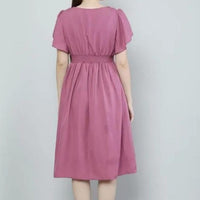 Women Pink Solid Viscose Rayon Fit And Flair Dress - Essentials