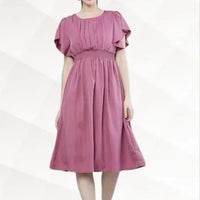 Women Pink Solid Viscose Rayon Fit And Flair Dress - Essentials