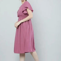Women Pink Solid Viscose Rayon Fit And Flair Dress - Essentials