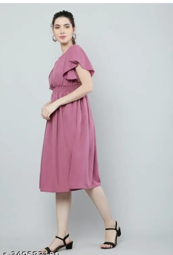 Women Pink Solid Viscose Rayon Fit And Flair Dress - Essentials