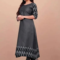 Women Solid Cotton Gown (Grey) - Essentials