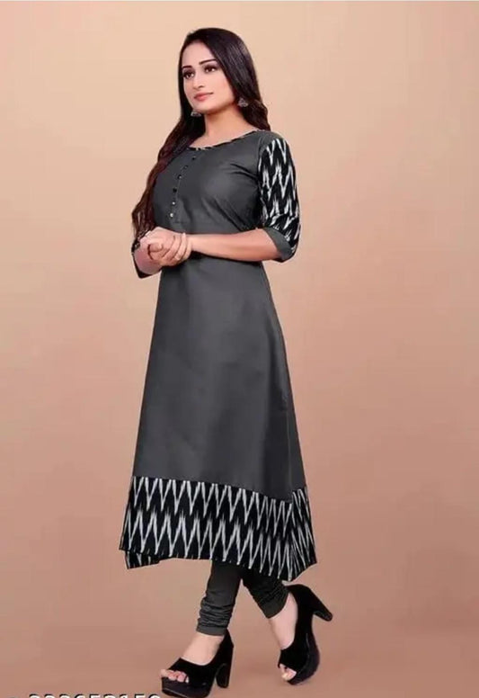 Women Solid Cotton Gown (Grey) - Essentials