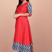 Women Solid Cotton Gown (Red) - Essentials