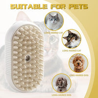 3-in-1 Steam Brush with Steamer - Suitable for Cats, Dogs and All Pets (White) - Essentials