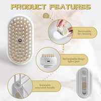 3-in-1 Steam Brush with Steamer - Suitable for Cats, Dogs and All Pets (White) - Essentials