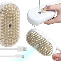 3-in-1 Steam Brush with Steamer - Suitable for Cats, Dogs and All Pets (White) - Essentials