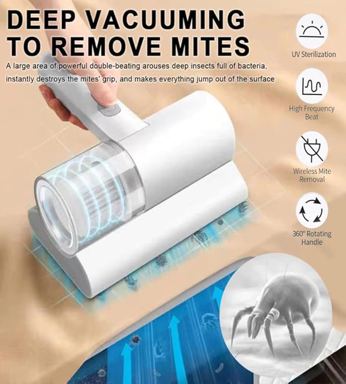Portable Dust Suction Mites Remover Handheld Wireless Vacuum Cleaner Rechargeable Dust Remover Brush - Essentials
