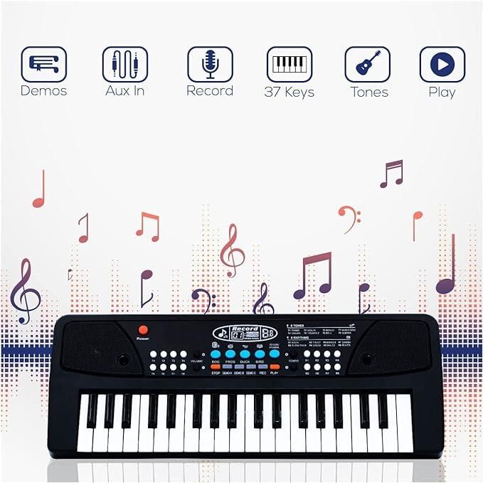 37 Keys Piano Keyboard Toy with Microphone, USB Power Cable & Sound Recording Function Analog Portable Keyboard - Essentials