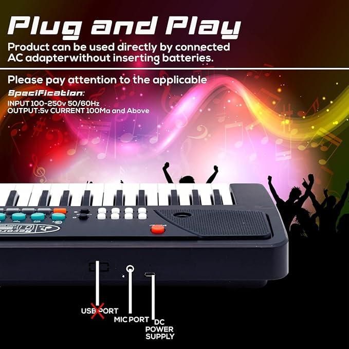 37 Keys Piano Keyboard Toy with Microphone, USB Power Cable & Sound Recording Function Analog Portable Keyboard - Essentials