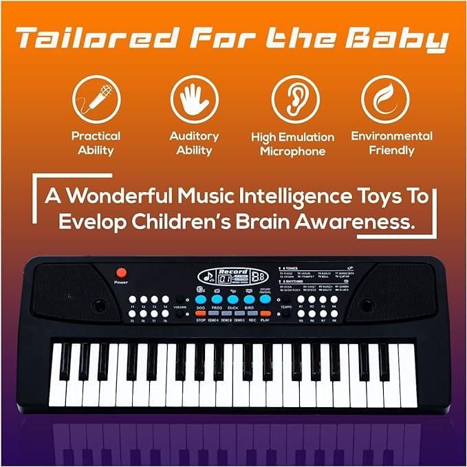 37 Keys Piano Keyboard Toy with Microphone, USB Power Cable & Sound Recording Function Analog Portable Keyboard - Essentials