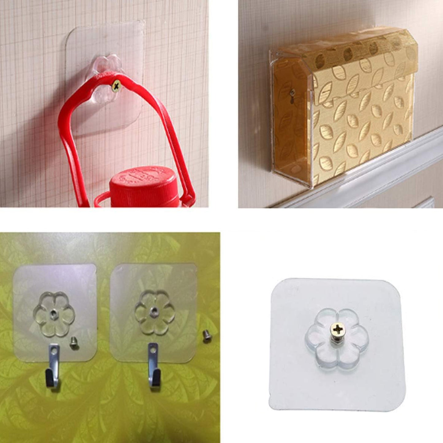 Self Adhesive Hooks Sticker  Screw Nut And Bolt Type (4 Pcs Set) - Essentials