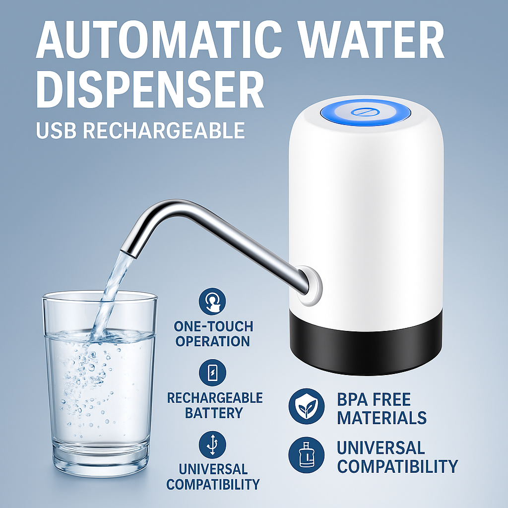 "Automatic USB Rechargeable Water Dispenser | Portable & Easy to Use | Safe BPA-Free Design" - Essentials
