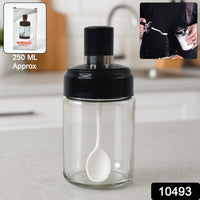 Transparent Glass Storage Jar With Built-in Spoon Approx 250ml - Essentials