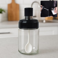 Transparent Glass Storage Jar With Built-in Spoon Approx 250ml - Essentials