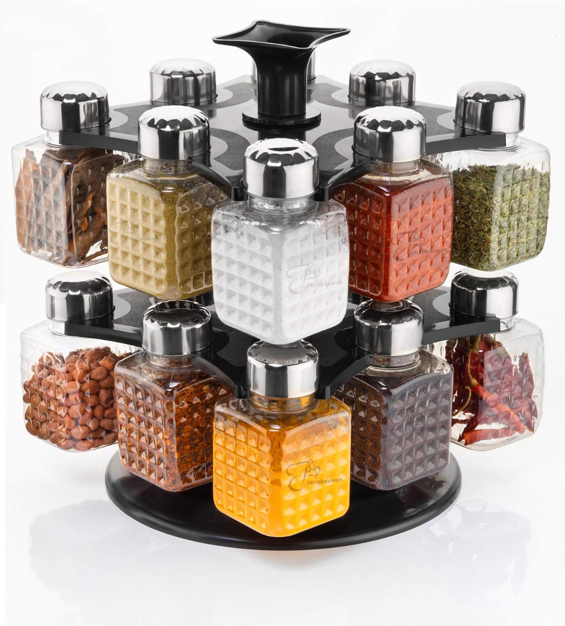5503 All New Square 16 Bottle Design 360 Degree Revolving Spice Rack Container Condiment Pieces Set Square Small Container - Essentials