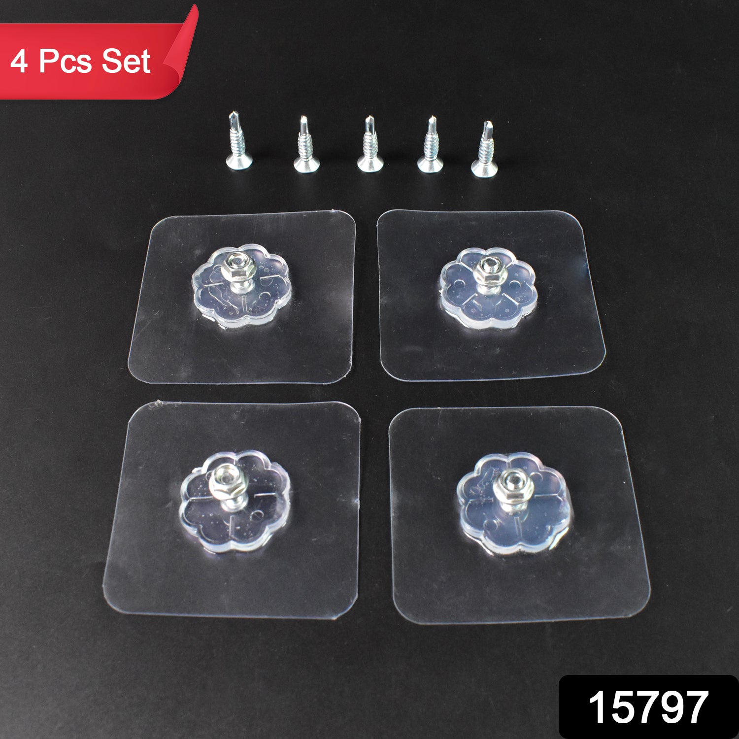 Self Adhesive Hooks Sticker  Screw Nut And Bolt Type (4 Pcs Set) - Essentials