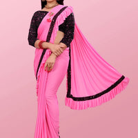 Lycra Blend Solid Saree for Women (Maroon, 6.3 m) - Essentials