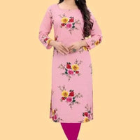 Crepe Printed Kurti for Women (Pink, S) - Essentials