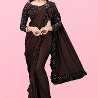 Lycra Blend Solid Saree for Women (Maroon, 6.3 m) - Essentials