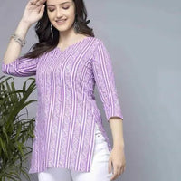 Lavender Short Kurti, Stylish Women's Pure Cotton kurti - Essentials
