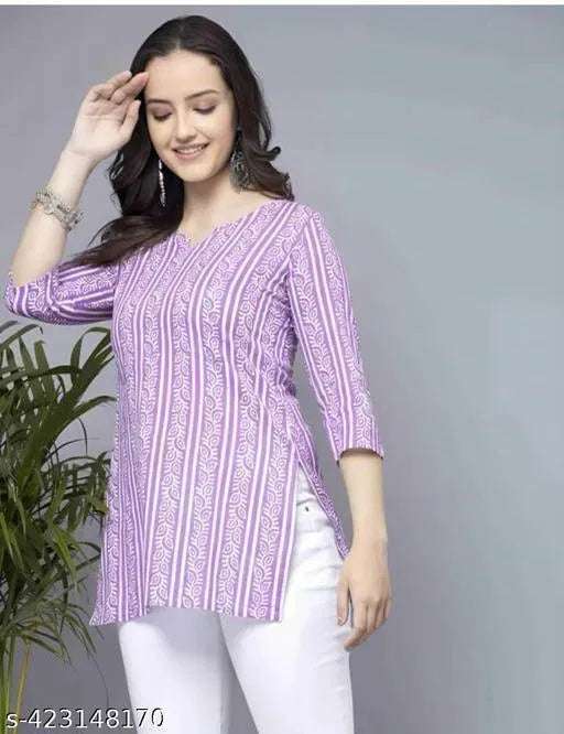 Lavender Short Kurti, Stylish Women's Pure Cotton kurti - Essentials
