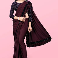 Lycra Blend Solid Saree for Women (Maroon, 6.3 m) - Essentials