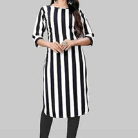Crepe Striped Kurti for Women (Black & White, S) - Essentials