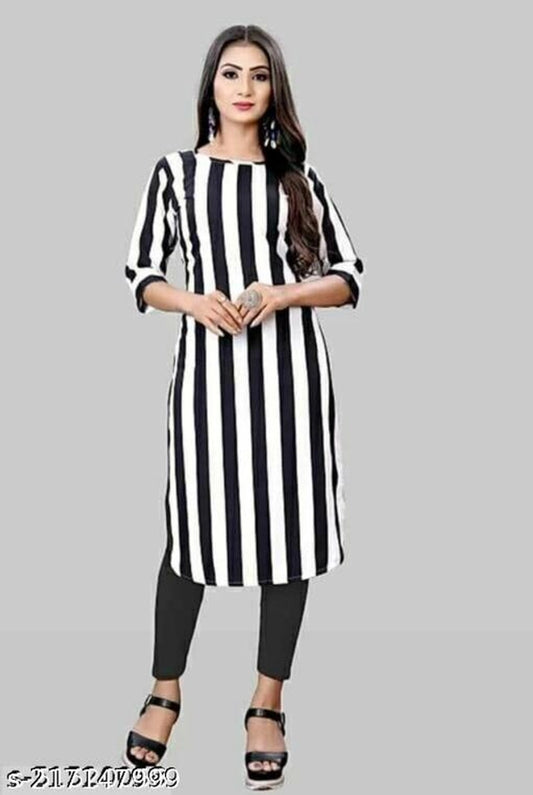 Crepe Striped Kurti for Women (Black & White, S) - Essentials