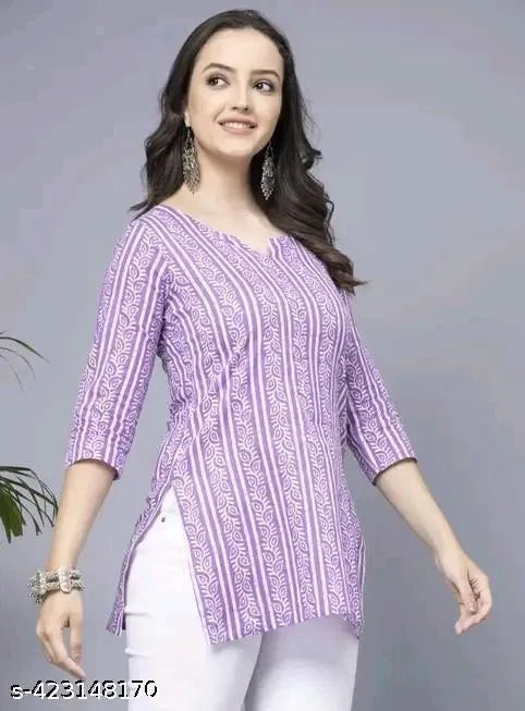 Lavender Short Kurti, Stylish Women's Pure Cotton kurti - Essentials