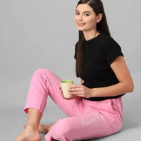 Cotton Blend Straight Fit Trouser for Women (Pink, M) - Essentials