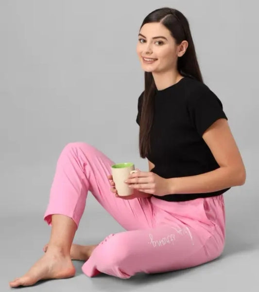 Cotton Blend Straight Fit Trouser for Women (Pink, M) - Essentials