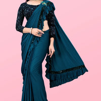 Lycra Blend Solid Saree for Women (Maroon, 6.3 m) - Essentials